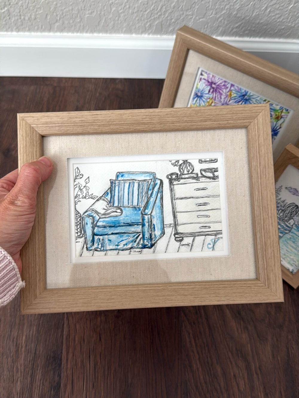 Original Framed Mixed-Media - Big Blue Chair/home/still-life/art
